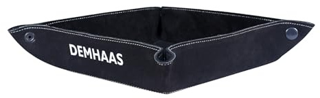DEMHAAS Premium Ablageschale aus Echtleder, Taschenleerer aus Büffel-Nubukleder außen & Rindsveloursleder innen, Valet Tray für Schlüssel, Handy, Uhr & Schreibtisch, Ablagetablett (Schwarz)