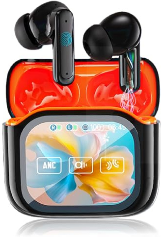 RUTIDA Écouteurs intra-auriculaires Bluetooth sans fil 60 h d'autonomie avec écran tactile, Bluetooth 5.4 HiFi stéréo avec micro ANC/ENC à réduction du bruit ANC/ENC, écouteurs étanches IPX7 avec 7