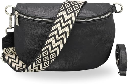 Brise Art AFIA Damen Bauchtasche Echtleder Handgefertigt Crossbody Bag | Damen Umhängetasche, Echtes Leder, Schultertasche mit Ledergurt & wahlweise gemustertem Riemen, 3 Fächer, Made in Italy