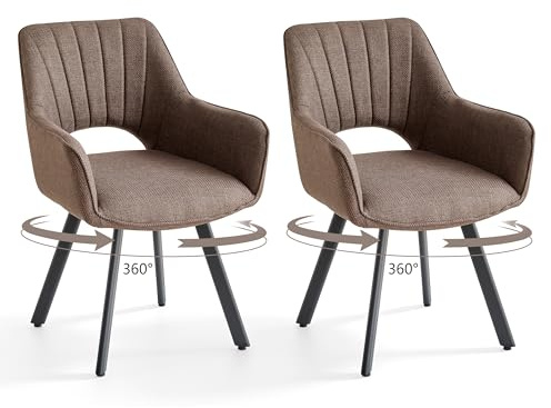 GrandCA HOME Set med 2 matstolar som kan roteras 360° med armstöd, moderna köksstolar med metallben, idealiska för kök, matsalar och sovrum, mörkbrun