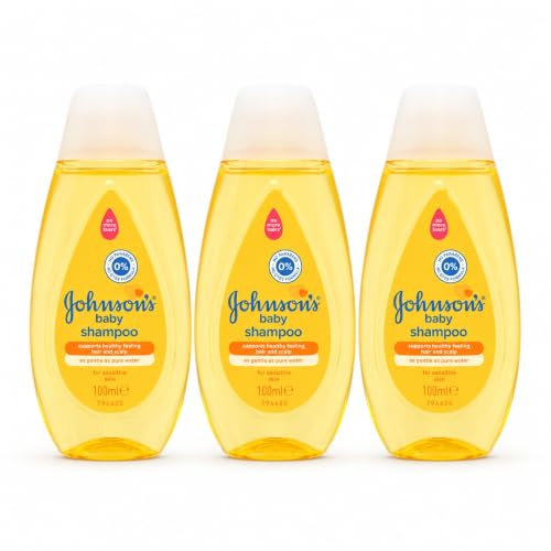 Johnson's Baby Shampoo, 3 x 100ml Travel Size Bottles, No More Tears Gentle Shampoo for Sensitive Skin, Mini Baby Toiletries Multipack, 300ml Total