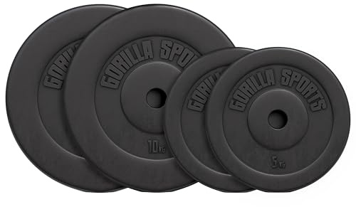 GORILLA SPORTS® Pesi Palestra - Disco Singolo: 1,25-15 kg o Set: 27,5/30 kg, 31 mm, Plastica - Dischi Palestra, Bumper, Bodybuilding, Peso, Sollevamento con Bilanciere e Manubri, Powerlifting