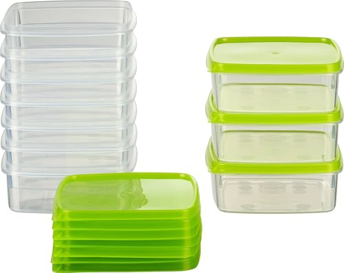 MiraHome Vorratsdosen Set 10x0,3L quadratisch grün – Perfekt zur Aufbewahrung & Organisation für Lebensmittel – Vorratsdosen mit Deckel Luftdicht – Gefrierdosen für Mealprep & Küche – Austrian Quality