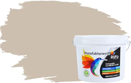 RyFo Colors Bunte Wandfarbe Manufakturweiß Sandbeige 3l - weitere Braun Farbtöne und Größen erhältlich, Deckkraft Klasse 1, Nassabrieb Klasse 1