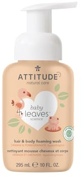 ATTITUDE 2-in-1 Hair and Body Foaming Baby Wash, EWG Verified Shampoo Soap, Dermatologically Tested, Made with Naturally Derived Ingredients, Vegan, Orange and Pomegranate, 295 mL