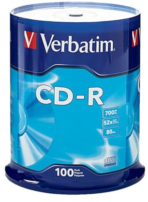 Verbatim CD-R Recordable Media, Spindle, 700MB/80 Minutes, Pack of 100