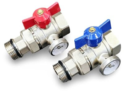 Wärmer System Isolation Valve with Thermometer 1 inch Red-Blue Handle FxM for Underfloor Heating Manifold