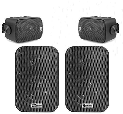 Power Dynamics BC30V Weatherproof Outdoor Speakers - Set of 4 x 3 Black Wall Speakers, IPX5 Rated, 100V/8 Ohm for Gardens, Terraces, Shops & Public Address Systems 60W Max Power Output