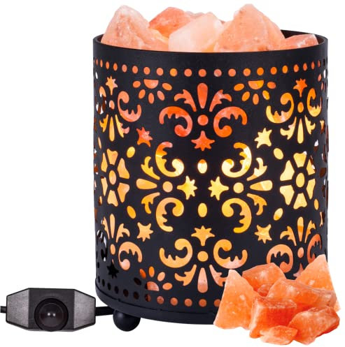 Giggi Himalayan Salt Lamp with Dimmer Switch | Metal Basket Pink Salt Lamp Table Crystal Night Light for Home Decor