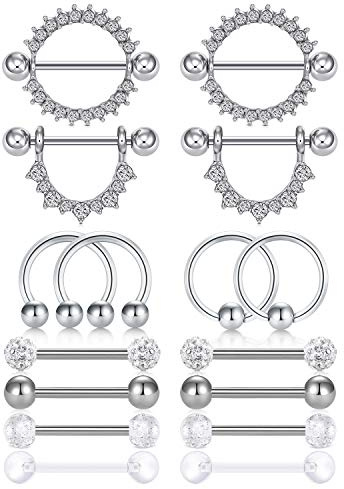 incaton 14G Piercing Pezón 1.6mm 16 Piezas Acero Quirúrgico Piercing Pezón Mujer 14mm Barra Barbell Piercing Joyas