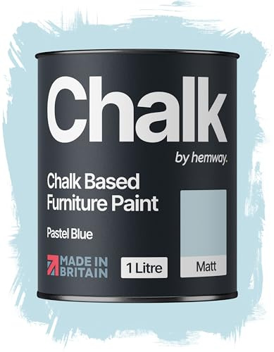 Hemway Chalk Based Furniture Paint, Pastel Blue 1L, Matt Finish | Shabby Chic, Chalk Paint Furniture & Walls, Quick Dry & 1 Coat