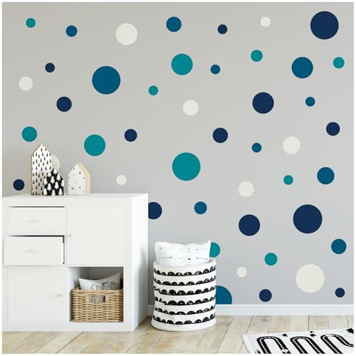 yabaduu 100 Klebepunkte Kreise Punkte Wandtattoo Kinderzimmer Schlafzimmer Babyzimmer Aufkleber Folie Deko Selbstklebend für Junge Mädchen Pastell (Y035-10 Petrol)