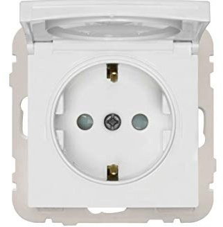 WITTKOWARE Elektroinstallation Schalter-/Steckdosenprogramm LOGUS 90 signalweiß, Schutzkontakt-Steckdose, 16A/230V~, mit Steckklemmen und Klappdeckel, IP44