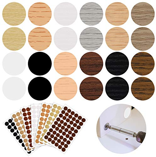 Tenare 648 Pieces Adhesive Screw Hole Cover Stickers Wood Grain Furniture Stickers 12 Colors Waterproof Screw PVC Cover Caps for Wall Cabinets Desk Repairing(Chic Style)