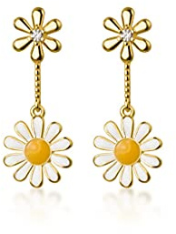 SLUYNZ 925 Sterling Silver Small Daisy Earrings Stud for Women Teens Flower Earring Studs