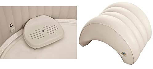 Intex 28502 - Asiento Spa 2 alturas y antideslizante 47 x 36 x 22 cm & Almohada hinchable para spa color crema - 39x30x23 cm