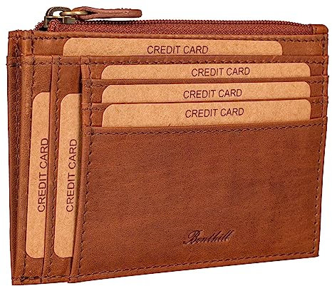 Benthill Kreditkartenetui - Slim Portemonnaie aus Leder - Schmale Geldbörse mit Kreditkartenfächer und Münzfach - Mini Wallet, Farbe:Braun