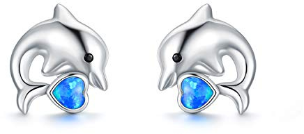 TOUPOP S925 Sterling Silber DelphineDinosaurierKaninchenDrache Ohrstecker für Damen Erstellt Opal Schmuck Nette Ohrringe für Mädchen Geburtstagsgeschenke