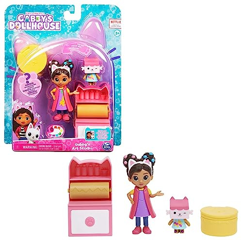 LA CASA DE MUÑECAS DE Gabby - Estudio DE Arte - Estudio de Arte de La Casa de Muñecas de Gabby con 2 Figuras, 2 Accesorios, 1 Caja Sorpresa y un Mueble - 6062025 - Juguetes Niños 3 años +