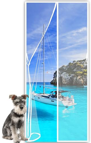 Fliegengitter Tür Magnetisch,Moskitonetz Tür Insektenschutz Fliegenschutzvorhang Automatisch Verschließen Magnet für Balkontür Wohnzimmer Terrassentür, Klebemontage 95 x 190 cm Weiß