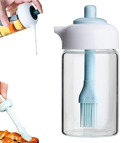 Ölpinsel Flasche, 230ml Ölflasche Silikonölbürsten, Glas Olivenöl Spenderflasche mit Silikonbürste, Spenderflaschen bleifreies Glas, hitzebeständiger Ölbehälter, 2 in 1 für Küche, Kochen, Backen