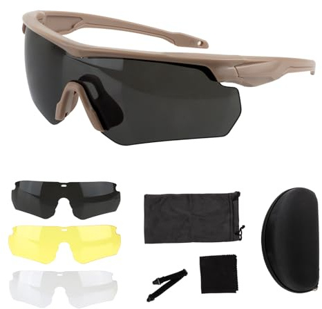ToopMount Sportbrille ANSI Z87.1 Schießbrille, Sonnenbrille mit Antibeschlagbeschichtung, Fahrbrille mit 3 Gläsern für Damen und Herren, Radfahren, Wandern, Laufen (Schwarz)