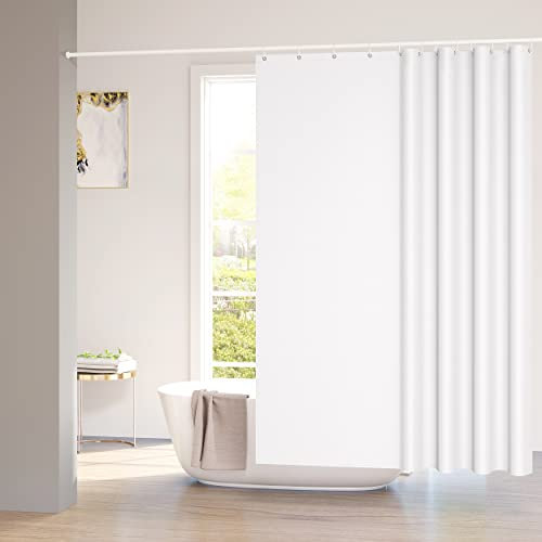 WOLTU Duschvorhang 120x180 cm Weiß Textil, Wasserfest und Waschbar, Badvorhang aus Polyester Stoff mit 8 Duschvorhangringen für Dusche und Badewanne
