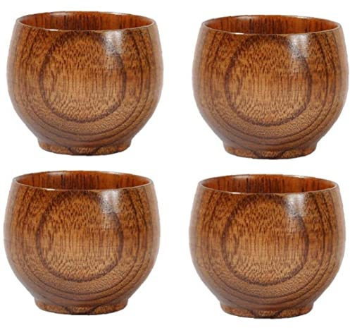 vepoty Copa De Madera 4pcs Natural Japonesa Taza De Té De Madera Copa para Beber a Manucar Taza De Campamento