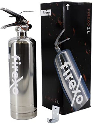 Firexo Kleiner Feuerlöscher (2 Liter) – alle Arten von Feuer – Mehrzweck-Feuerlöscher aus Edelstahl für Haushalt, Küche, Grill, Zuhause und Büro