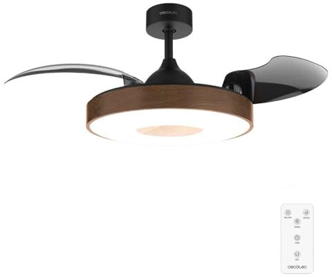 Cecotec Ventilador de Techo con Luz y Aspas Retráctiles EnergySilence Aero 4280 Invisible DarkWood. Motor DC de 65W y 42, Luz LED, Temporizador, Mando a distancia y Modo Winter-Summer