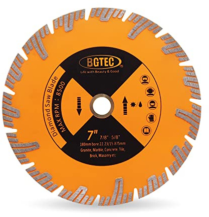 BGTEC Diamond Saw Blade, 7/180mm Granite Cutting Disc for Circular Saw Cutting Marble, Concrete,Masonry,Ceramic,Porcelain