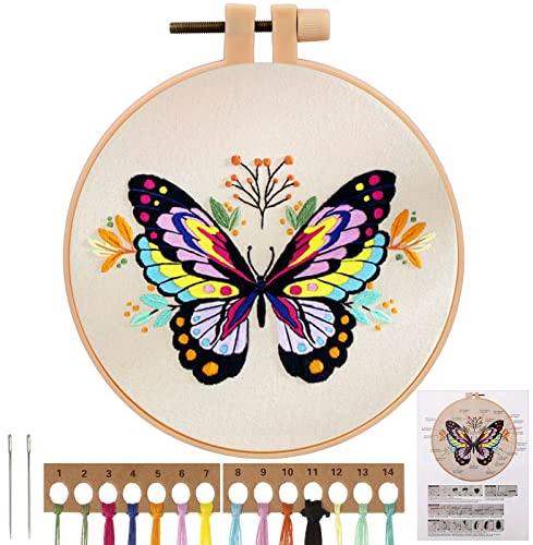JSRQT Kit de Inicio de Bordado,Mariposas Cross Stitch Kit de Herramientas,Kit Punto de Cruz Bordado de Mano para Adultos, Punto de Cruz Kit Completo