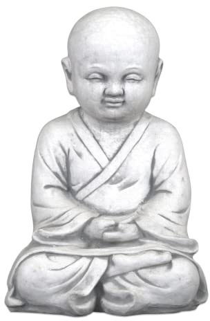 gartendekoparadies.de Mönch in tiefer Meditation, Steinfigur, H. 40 cm, 20 kg, Grau, frostsicher aus Steinguss für Außenbereich