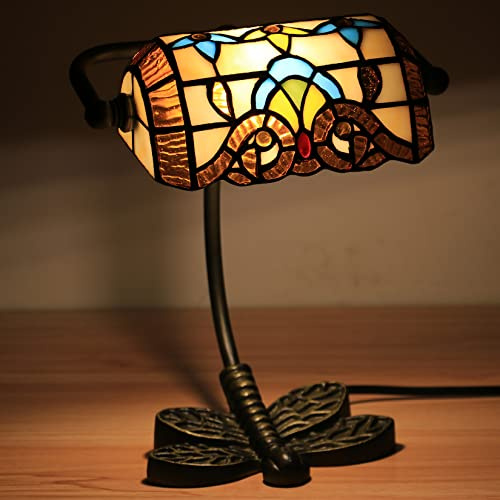 AIBOTY Petite Lampe de Style Tiffany, Mini Lampe de Chevet de Chambre à Coucher en vitrail, Lampe de banquiers Baroque Rose Bird avec Base en métal, Lampe décorative de Chevet,Baroque