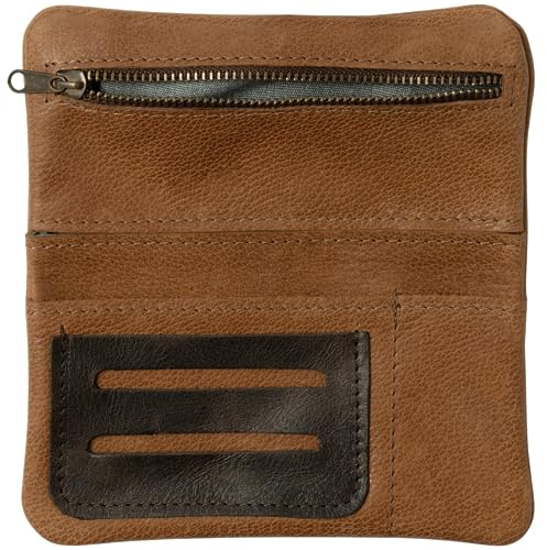 SIMARU Genuine Leather Tobacco Pouch, Zipper (Dark Brown) - Includes Lighter Pocket, Filter & Reeds Pocket, Rotating Turner Pouch for Men and Women