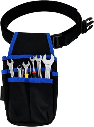 Klein Werkzeugtasche mit Gürtel, 14 x 25 cm 6 Taschen 600D Oxford Stoff Werkzeug Gürteltasche Reparatur Werkzeug Belt Tool Bag Werkzeuggürtel für Schreiner, Elektriker, Techniker(Blau)