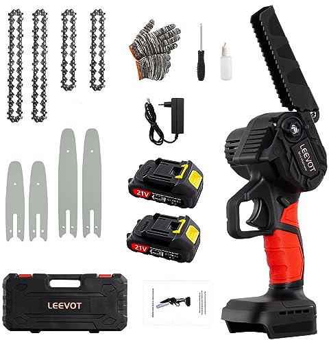 Mini motosega con batteria 21V, motosega a cordone da 6 pollici elettriche, motosega a mano singola da 800 win, sega portatile per lavorazione del legno (6+4 Pollici Mini Motosega)