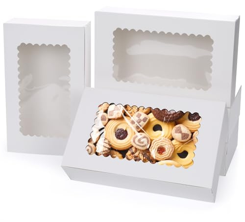 KEYIDO 20 Pack White Bakery Boxes with Window 10” x 6” x 2.5” Cookie Boxes Pastry Biscuit Pie Candy Packaging Boxes for Birthdays Wedding Christmas Party Favors