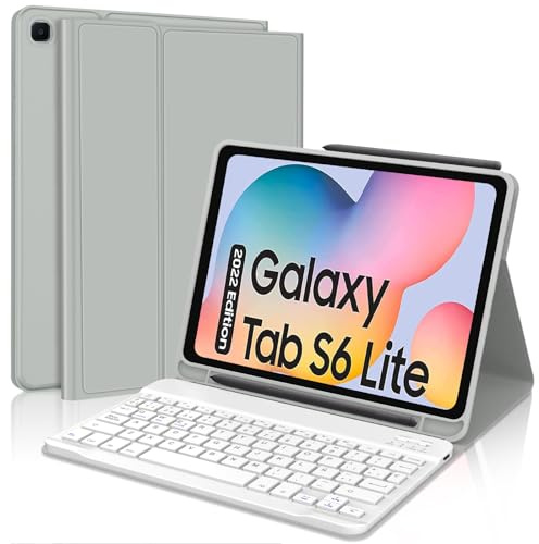 Funda Teclado para Samsung Galaxy Tab S6 Lite 2024/2022/2020 10.4 Pulgadas | Keyboard QWERTY Español Ñ, Bluetooth Magnético Desmontable Capa Teclado con Soporte para Lápiz, Gris