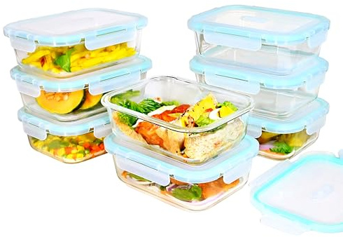 ERUIV Meal Prep Boxen, (8er) Vorratsdosen Glas Mit Deckel, 1040ml Glasschüssel Mit Deckel, Für Die Mealprep Boxen, Gefrierdosen-Set, Auslaufsichere Behälter Mit Deckel, Meal Prep Lunch, BPA-frei