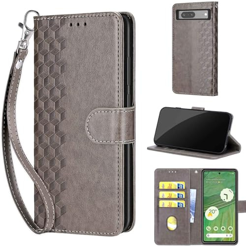 Handyhülle für Google Pixel 6A Hülle, Würfel Grau | Stoßfeste Flip Schutzhülle, Kartenfächer, Standfunktion,Magnetisch, Kunstleder, Klappbar Brieftasche