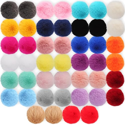 46 Pezzi Pon Colorati, 8cm Pelliccia Sintetico, Pom Pom con Elastico per Cappelli a Maglia, Scarpe, Sciarpe, Portachiavi (23 Colori)