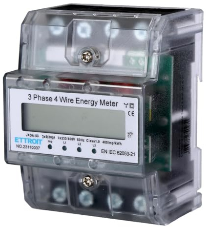 Contatore Energia Elettrica Trifase 4P, 220/380V 5-80A, Misuratore di Potenza Elettrica Digitale, Occupa 4 Moduli su Guida DIN, Display LCD