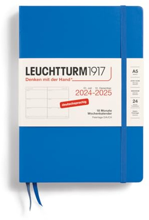 LEUCHTTURM1917 370630 Wochenkalender Medium (A5) 2025, 18 Monate, Sky, Deutsch