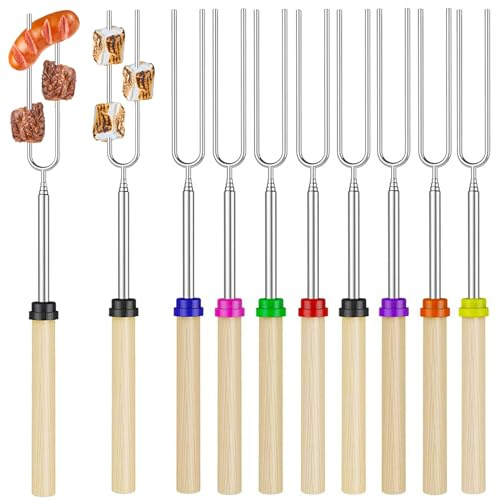 Tuofang 8 Stück Teleskop Grillspieße Edelstahl, Grill Spieße Lang Lagerfeuer für Camping Grill, Grillgabel Grillbesteck Set Marshmallow Spieße, Schaschlikspieße Edelstahl, Stockbrot Spieße Stöcke