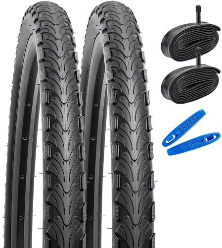 YunSCM 2Pcs Faltbar 24 Zoll Reifen 24x1.95 und 2Pcs 24 Zoll Schlauch Ventil AV32mm Valve kompatibel 50/54-507 24 Fahrradreifen City Bikes, Rennräder 24x1.90 24x1.95 24x2.0 und Schlauche