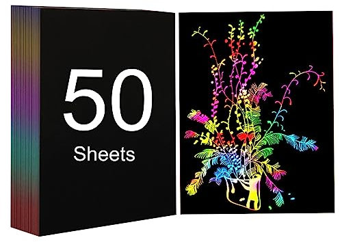 ATOMSTACK 50 Stück Kratzbilder, 28 x 20.8cm Regenbogen Kratzpapier Set für Lasergravur, Kratzbild Set zum Zeichnen für DIY Laserhandwerk