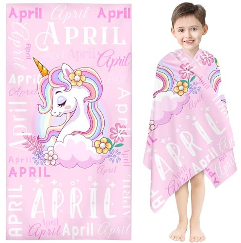 Fadaing Personalisiert Einhorn Strandtuch Mit Namen, Personalisierte Cartoon Einhorn Handtuch Badetuch Mit Namen Mikrofaser Strandtuch Groß 100x200cm Badetuch Für Strand Sauna (1,100 x 200 cm)