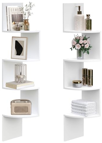 HOOBRO Wandregal 2er Set, Eckregal, Schweberegal, 4-stufiges Regal, einzigartiges Zickzack-Design, platzsparend, für Wohnzimmer, Schlafzimmer, Esszimmer, Weiß EWT25BJP201