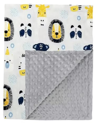 Ahoiikids Babydecke mit Name und Geburtsdatum Bestick Minky Dot personalisiert Kuscheldecke (Grey - Lion)